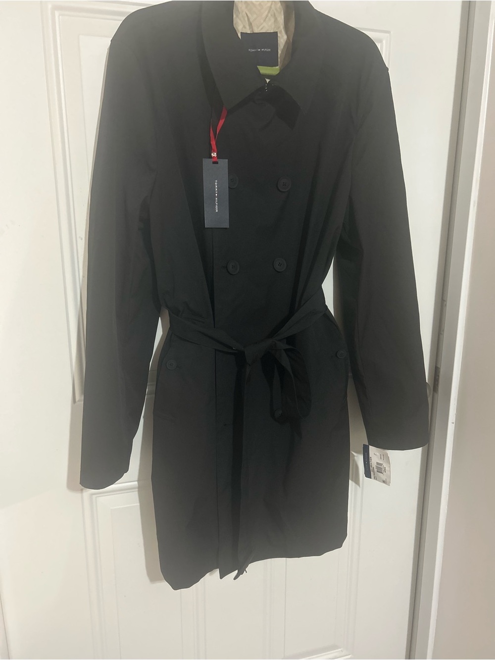 Tommy Hilfiger Black Double-Breasted Trench Coat with Belt